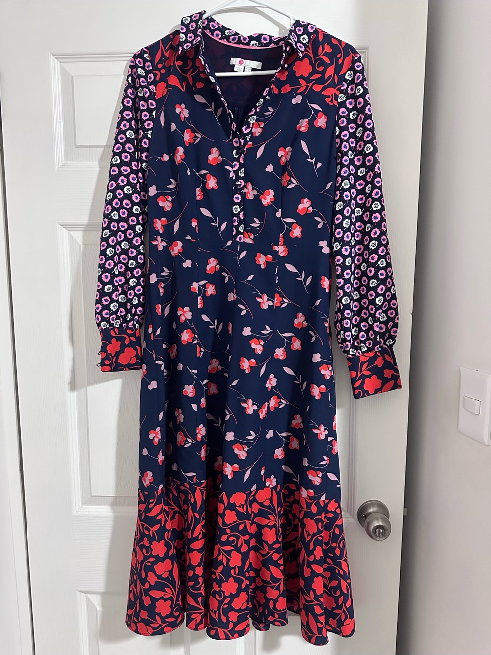Boden Sybil Navy Wildflower Midi Shirt Dress